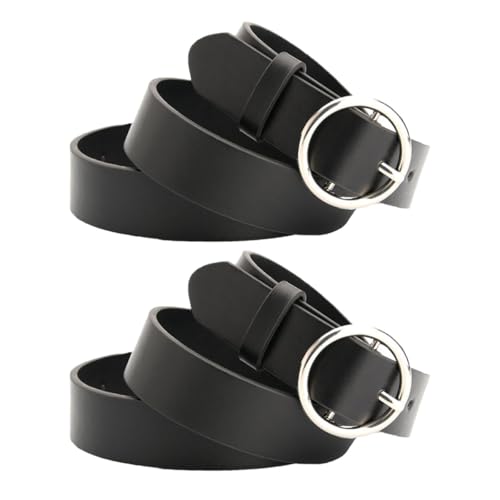 SAFIGLE Cinturón de Cintura para Mujer Estilo Vintage Hebilla Redonda, 2 Piezas Negras para Combinar Vaqueros en Ambientes Informales