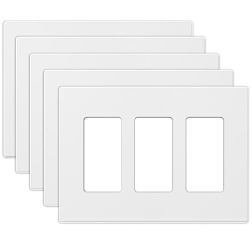 ELEGRP 3-Gang Screwless Decorative Wall Plates, Mid-Size Unbreakable Thermoplastic Faceplate Cover for Decorator Receptacle Outlet Switch, UL Listed (5 Pack, Matte White) by ELEGRP - Used condition - US$14.42
