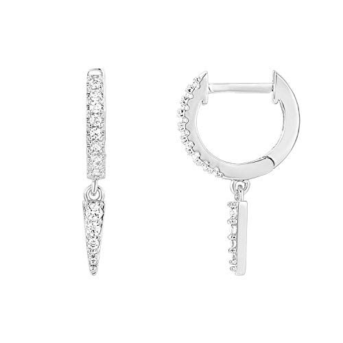 PAVOI 14K White Gold Plated S925 Sterling Silver Post Drop/Dangle Huggie Earrings for Women | Dainty CZ Awl Earrings