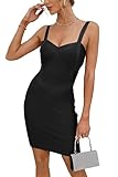 UONBOX Women's Rayon Cute Sleeveless Bodycon Bandage Strap Dress black S