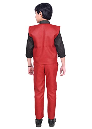 Image of AHHAAAA Cotton Blend Kids Ethnic Waistcoat Shirt and Pant with Tie Set for Boys 623
