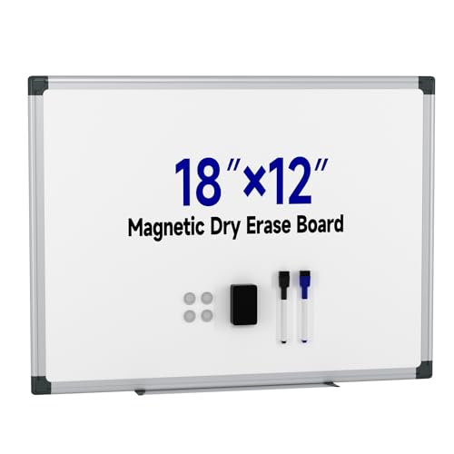 Magnetic White Board Hanging 18' x 12' for Wall, Small Dry Erase Board for Kids, Kitchen, Office, Includes 1 Eraser, 2 Markers, 4 Magnets, Pen Tray,...