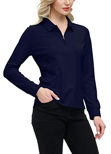 JINSHI Women's Golf Polo Shirt Long Sleeves Zip Up Sport Active Shirts Quick Dry Athletic T-Shirt Casual Tennis Tops Slim Fit