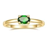 Gloffery 14K Gold Plated Engagement Rings for Women Created Green Emerald Oval Cut Wedding Band Promise Ring for Her Size 5-10 (Oval,Size 6)
