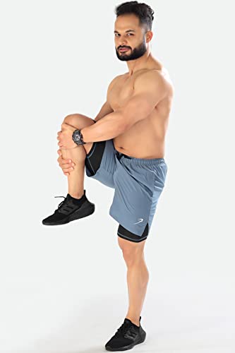 Image of FUAARK Double Layer 2 in 1 Sports Shorts with Inner Tights for Men Gym Tight Short with Pocket