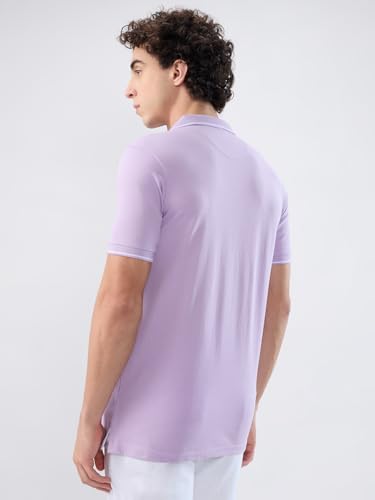 Image of Park Avenue Men Slim Fit Solid Pattern Cotton Polyester Blend Half Sleeve Polo Neck Casual T-Shirt