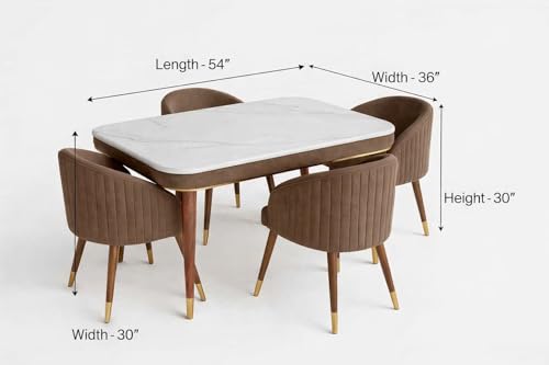 Image of WOODEN SPACE Majestic 4 Seater Wooden Dining Table Set | Urban Marble Top Dining Table with Chairs for Dining Room & Kitchen (Brown 1)