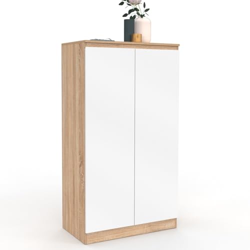 IDMarket - Armoire à Chaussures 18 Paires TOMI 2 Portes façon hêtre et Blanc