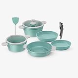 JadeCook Batería de Cocina Jade Pop Edge de 10 piezas con 6 Capas de Recubrimiento Antiadherente Resistente Diseño...