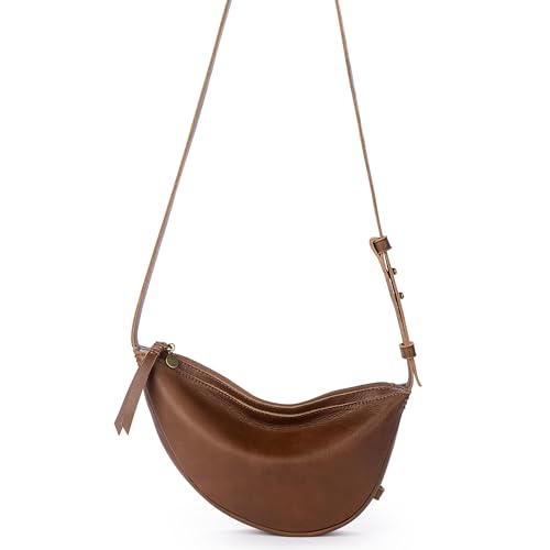 Image of The Sak Tess Leather Crescent Shoulder Bag - Premium Women's Handbag for Everyday & Travel - Adjustable Strap with Zipper Closure - Whiskey