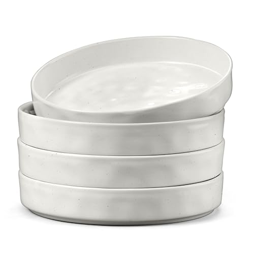 Herogo Pasta Bowl Set of 4 Stoneware Salad Bowls 21 cm 30 oz Reactive Glaze Serving Bowl for Noodle Soup Fruit Microwave and Dishwasher Safe Chip and Scratch Resistant Deep Edge Speckled White