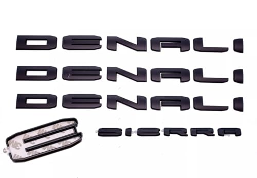 Image of 4Pcs Kit 19-22 Sierra Denali Letters Emblems 3D Badge Nameplate Decal Sticker 1500 HD 2500 HD 3500 hd AT4 Replacement for Sierra Denali (Overlay Emblem Matte Black)
