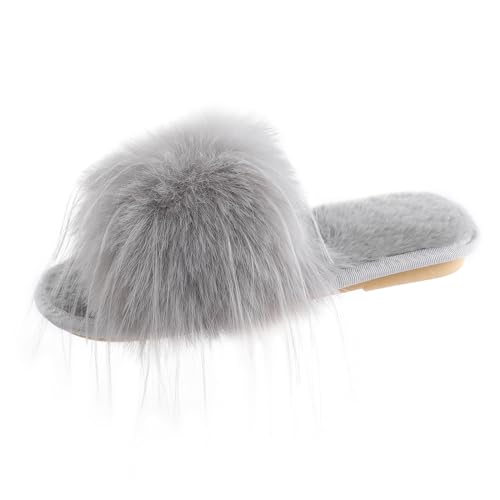 Image of Fur Story Women's Furry Slippers Open Toe Fuzzy Slippers Memory Foam Fluffy House Sandal