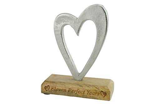 Eleven Perfect Years 11th Anniversary Rustic Metal Heart Decoration Free Standing Aluminium & Wooden Decoration (hssperf-11)