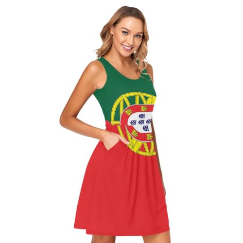 Robe Portugal avec poches et motif drapeau coupe d'été légère sans manches