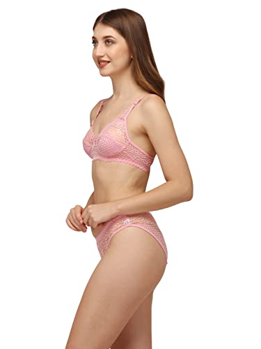 Image of Womens Cotton Solid Regular Bra & Underwear Lingerie Set