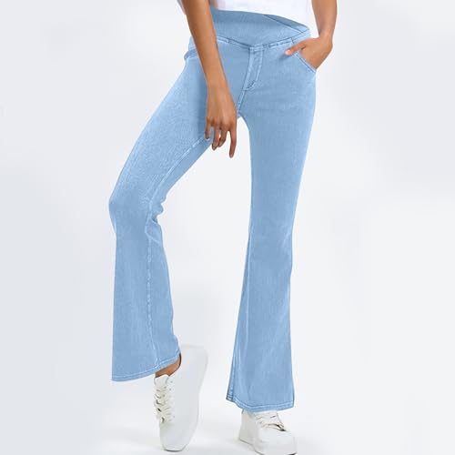 Bell Bottom Jeans for Women High Waisted Stretchy Flare Jeans Pull On Wide Leg Jean V Cross Tummy Control Flare Pants2