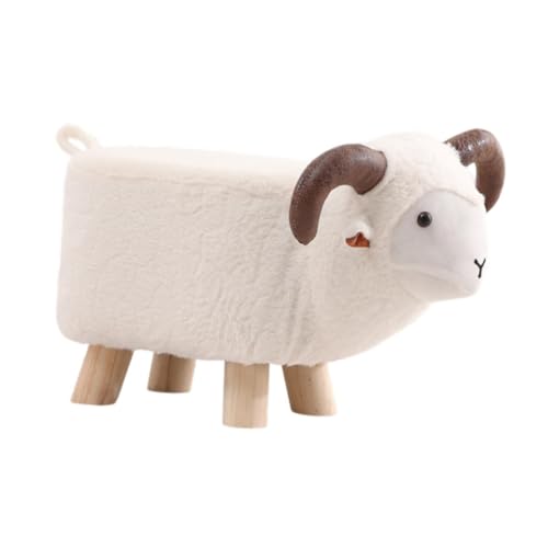 Qianly Animal Taburete Infantil Taburete Reposapiés Otomano Banco Silla Fabricado en Terciopelo de Oveja Estructura de Madera Antideslizante Adecuado para, Blanco, Individual