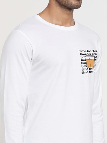 Image of Bewakoof Men Typography Regular Fit Full Sleeve Round Neck Pure Cotton T-Shirt