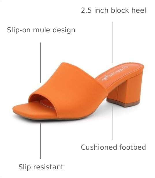 Image of Herstyle Square Open Toe Heeled Sandals for Women 2.5 Inch Low Block Chunky Heel Sandals Slip-On Mules Comfortable Dress Shoes for Party Wedding Office