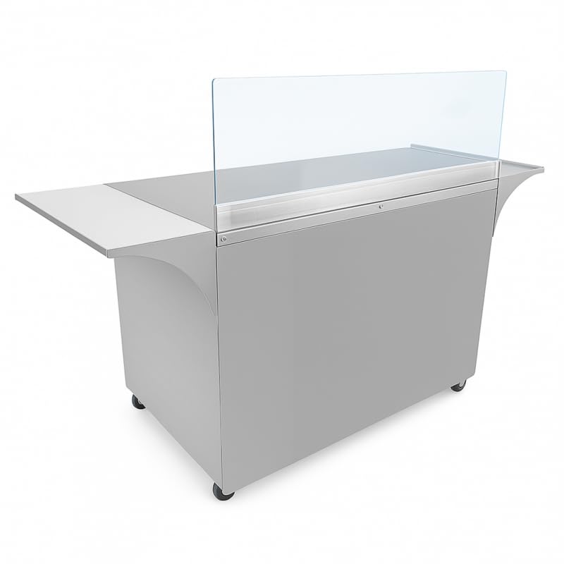 Générique Chariot à Crêpes Ambulant INOX - Multi-Usage - Vitrine Verre - Rangement - 4 Roues - Professionnel