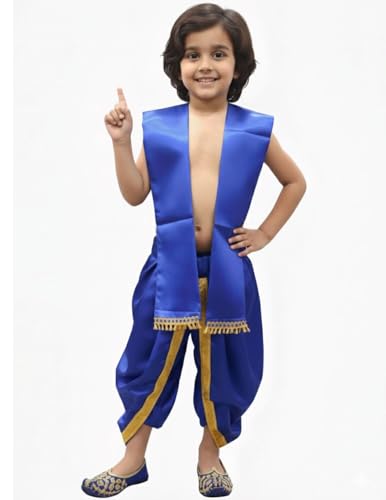 Image of BookMyCostume Indian Traditional Costume for Kids | Ramayana Dress for Boys | Blue Dhoti with Patka Dussehra | Mythology Fancy Costume for School Annual Day Performance | 5-6 Years