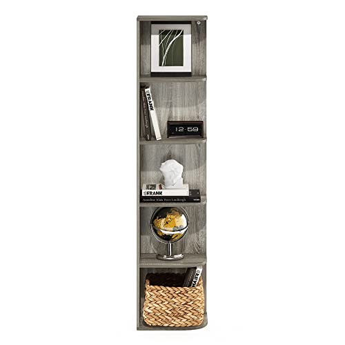 Image of Furinno PASIR Book Shelf, 5-Tier Corner Bookshelf with Open Shelf, Standing Bookcase, 9.3 x 12 x 51.7, for Organization and Storage, for Living Room, Bedroom, Home Office, French Oak