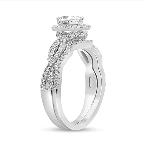 1.3 Carat Moissanite Halo Engagement Ring Wedding Ring Sets For Woman 925 Sterling Silver Pear-Shaped Twist Bridal Sets2