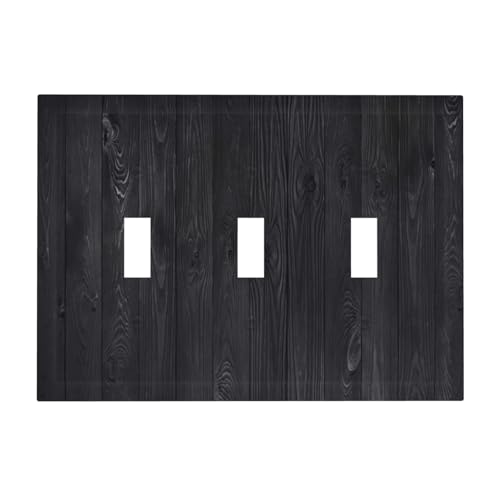 Decorative Switch Plate Covers Vintage Black Wood Plank Wooden Board 3 Gang Light Switch Cover Plate Triple Toggle Wall Plate Light Switch Covers for Farmhouse Bedroom Home Decor