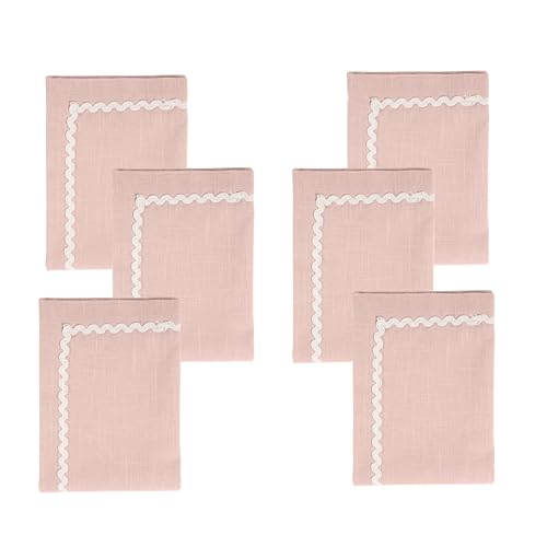 Image of FINGERCRAFT Cloth Napkins Set of 6, 18x18 Inch, 100% Cotton Table Napkins with RIC Rac Scallop Lace Trim, Reusable Washable Dinner Napkins for Wedding, Party, Dining & Home Decor (Pink)