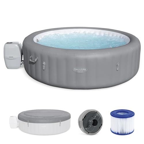 Bestway SaluSpa Grenada AirJet 6 to 8 Person Inflatable Hot Tub Round Portable Outdoor Spa with 190 Soothing AirJets and Cover, Gray