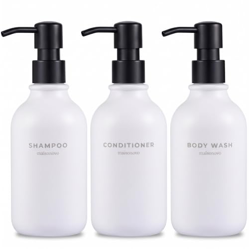 MaisoNovo Bouteilles shampoing réutilisables blanc noir 3 pcs