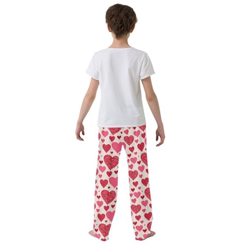 Sweet Love Hearts Boys Long Pants Soft Trousers Elastic Waist Kids Lounge Bottoms with Pockets S-XL3