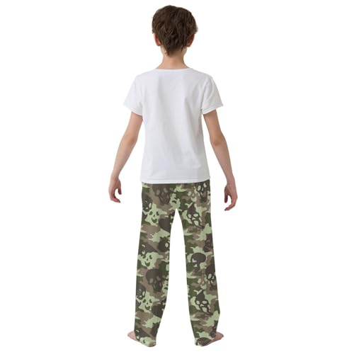 ZZXXB Camouflage Skull Boys Long Pants Soft Trousers Elastic Waist Kids Lounge Bottoms with Pockets S-XL3