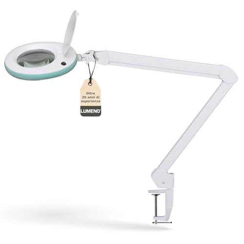 Lumeno LED lampada d'ingrandimento 7218GN con lente in vero vetro da 127 mm, lampada da lavoro e cosmetica, per estetista, hobbisti, ausilio alla lettura, 8 diottrie verde