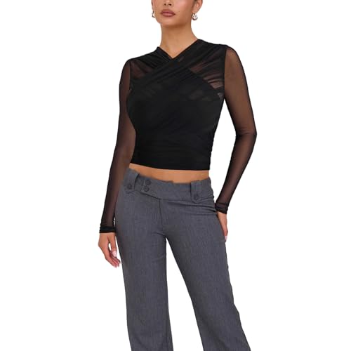 トップス MEER. NECK SLIT SHEER TOP /BLK MEER. NECK SLIT SHEER TOP