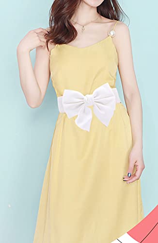 Cute Wide Elastic Bow Knot Design Vintage Waist Belt Corset Waistband Dress Decorations For Women Girls Party Casual White #TOP1