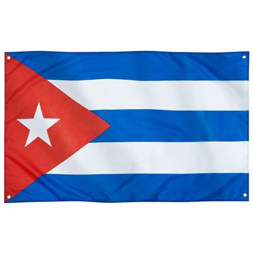 Runesol Bandera de Cuba, 91x152cm, 3ft x 5ft, 4 Ojales, Ojal en Cada Esquina, Bandera Cubana, Estrella Solitaria, Bandera Lone Star, Día de la Victoria, Triunfo de la Revolución, Exterior