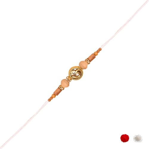 Image of I Jewels Sandalwood Beads Rakhi With Roli Chawal & Rakshabandhan Card for Men /Bro /Brother (Style 4)