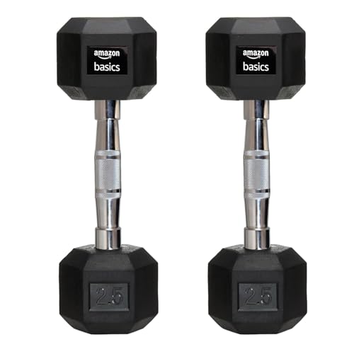 amazon basics Rubber Encased Hex Dumbbell Weight Set Of 2, 2.5 Kg,Black