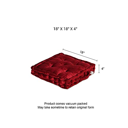 Redearth Velvet Floor Pillows-Premium Rayon Cotton Velvet Washable Extra Soft Plush Square Seat Cushion With Handle For Dining, Patio, Office, Outdoor, Hardwood Floor (18X18X4; Wine Red) Pack Of 2 #TOP6