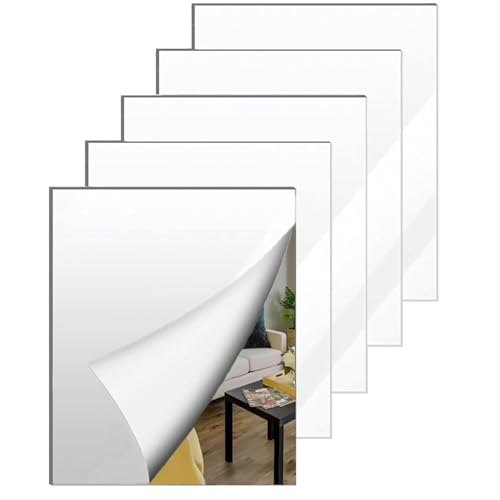 Image of 5 Pcs 12 x16 Inch Acrylic Mirror Sheet, 1 /8 Inch Thick Opaque Glossy Mirror, Plexiglass Mirror Sheets with Protective Film, Rigid Mirror Acrylic Sheets for Sawing, DIY, Laser Cutting and Engraving