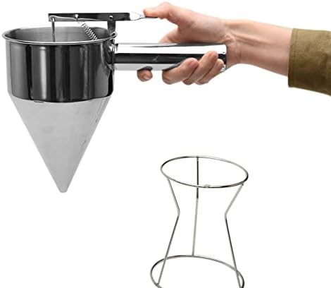 Stainless Steel Funnel Octopus Balls Tools with Handle & Rack Waffle Pancake Batter Dispenser Piston Funnel Dispenser Funnel Cake Desserts Making Bakery Use Transferring Liquid Tool