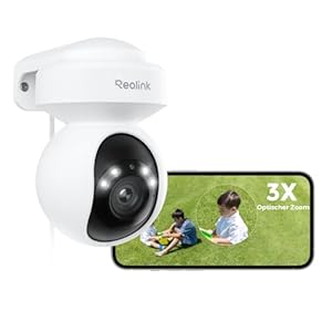 Reolink Wi-Fi 6 4K PTZ Überwachungskamera Aussen WLAN mit 3X Optischem Zoom, Auto-Tracking, WLAN Kamera Outdoor mit 2,4/5GHz Wi-Fi, Person/Auto/Tiererkennung, Spotlights, 2-Wege-Audio, E1 Outdoor Pro