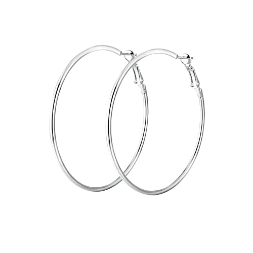 Homxi Boucle Doreille Femme Acier Inoxydable,Simple Rond 50MM Boucle D'Oreilles Femme Argent