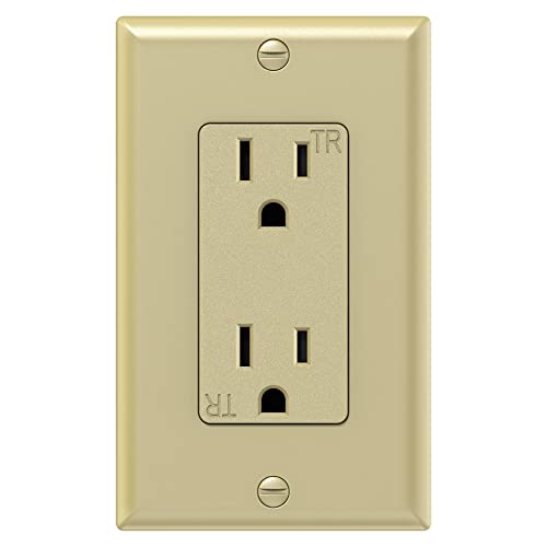 Webang Decorator Electrical Wall Outlet Gold, Tamper-Resistant Duplex Receptacle, Residential Grade, 3-Wire, Self-Grounding, 2-Pole, 15A 125V, Etl Listed, 10 Pack Wall Plates Included #TOP1