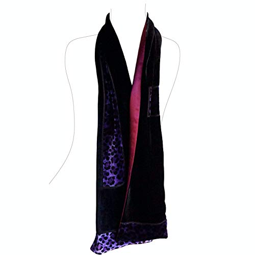 Silk Base Burn-out Velvet Silk Satin Backing Scarf, Leopard, 60"x8"3