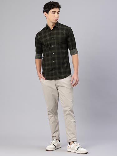 Image of Majestic Man Comfort Slim Fit Cotton Blend Checked Casual Shirt