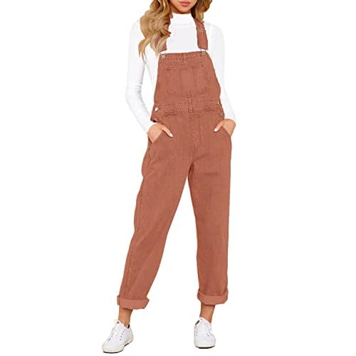 luvamia Women's Casual Stretch Adjustable Denim Bib Overalls Jeans Pants Jumpsuits XX-Large B Brick Red