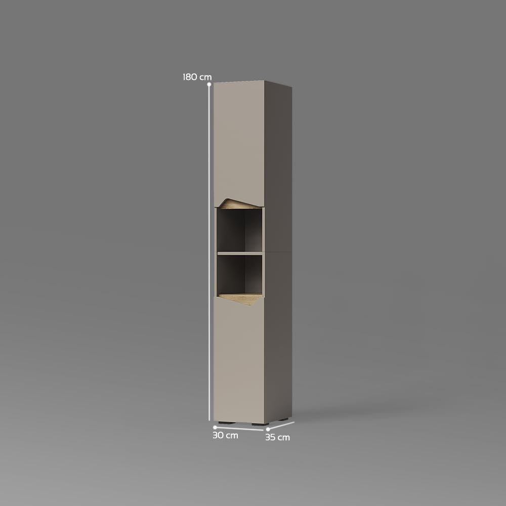 Livinity Armadio per il bagno Timavo, Grigio, 30 x 180 cm con porte e vani aperti